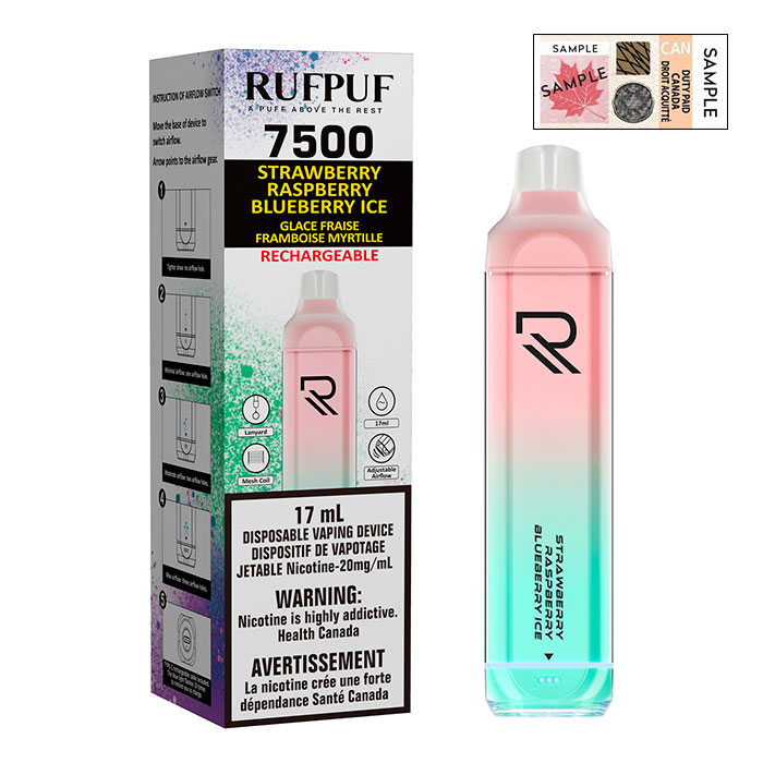 (Stamped) G Core RufPuf 7500 Puffs Strawberry Raspberry Blueberry Ice Disposable Vape Ct 10