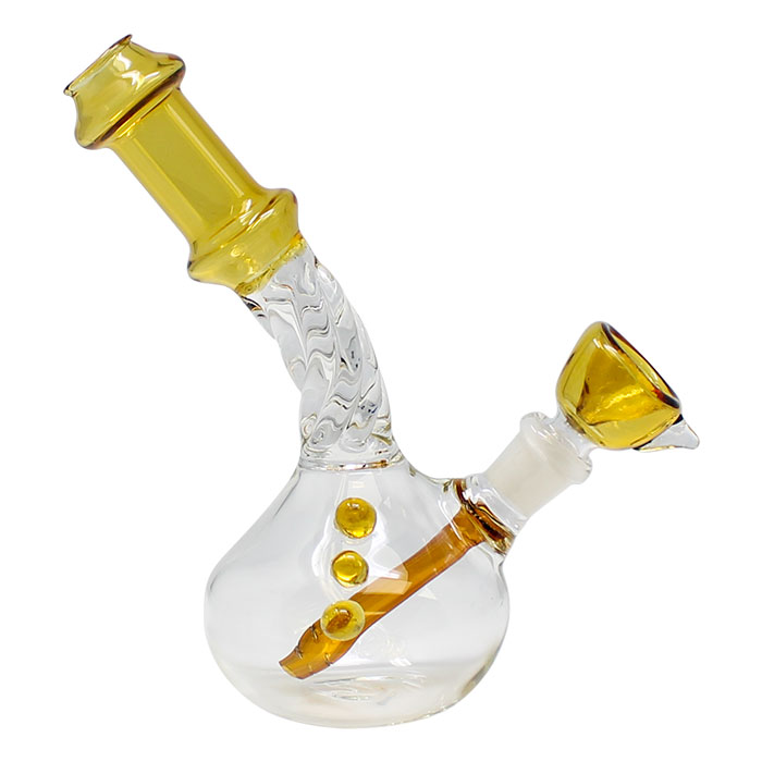 Yellow Swirly Design Down Stem 8 Inches Glass Dab Rig