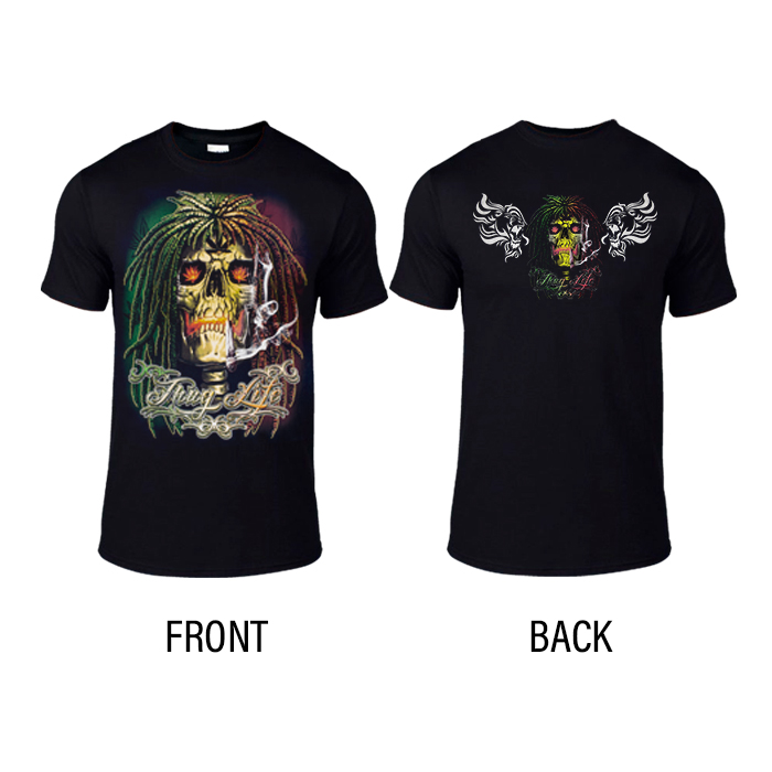 Skull Thug Life Unisex Both Side Printed Black T-Shirt