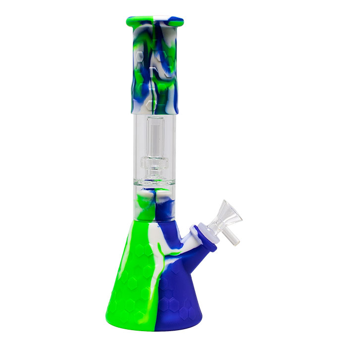 Green Honeycomb 11 Inches Silicone Beaker Bong with Showerhead Percolator