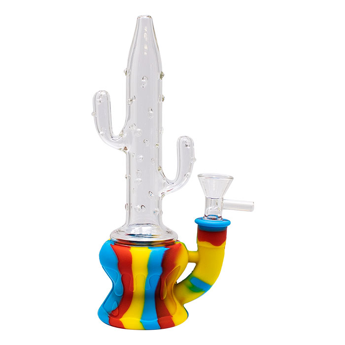 Blue Cactus Style 9 Inches Silicone Glass Bong