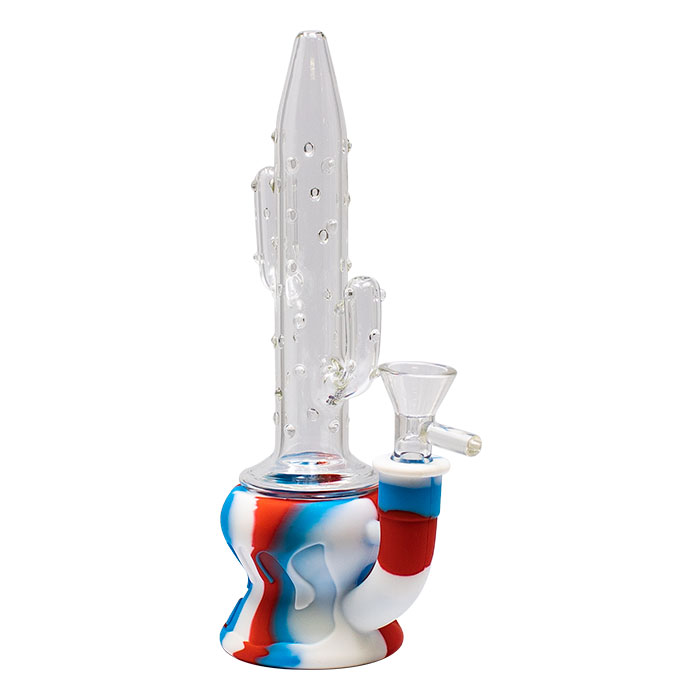 White Cactus Style 9 Inches Silicone Glass Bong