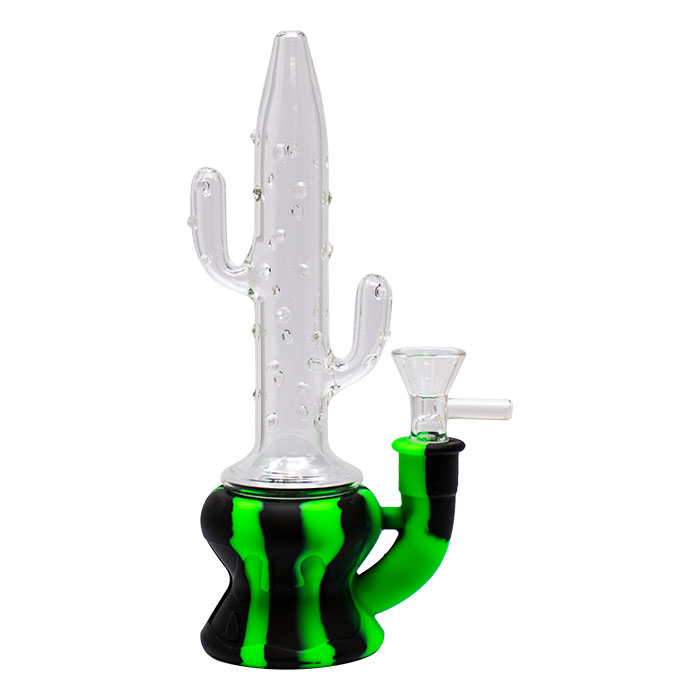 Green Cactus Style 9 Inches Silicone Glass Bong