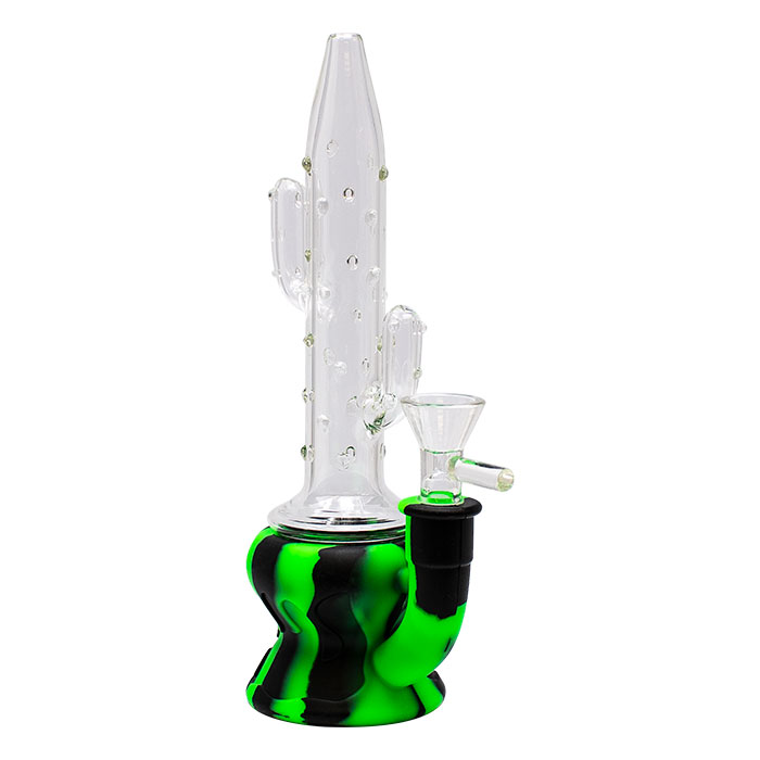 Green Cactus Style 9 Inches Silicone Glass Bong
