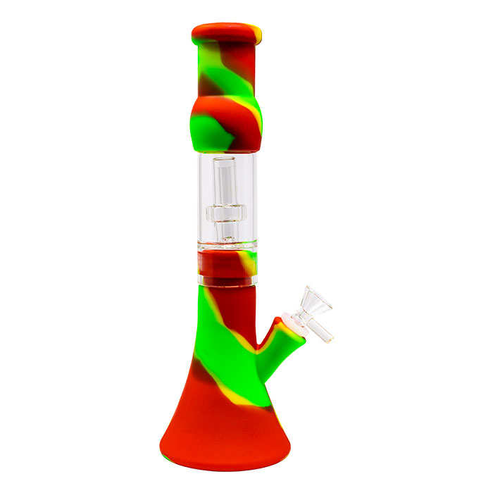 Red Yellow Tree Glass Perc 13 Inches Detachable Silicone Bong