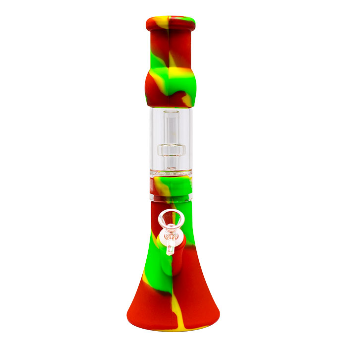 Red Yellow Tree Glass Perc 13 Inches Detachable Silicone Bong