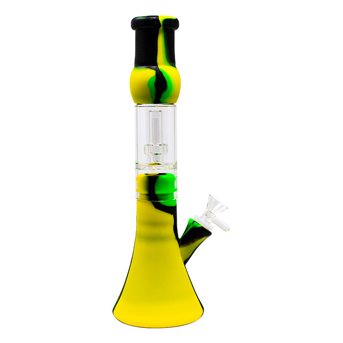 Neon Green Tree Glass Perc 13 Inches Detachable Silicone Bong