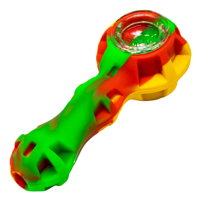Green Red Silicone 4 Inches Hand Pipe With Bowl and Dabber