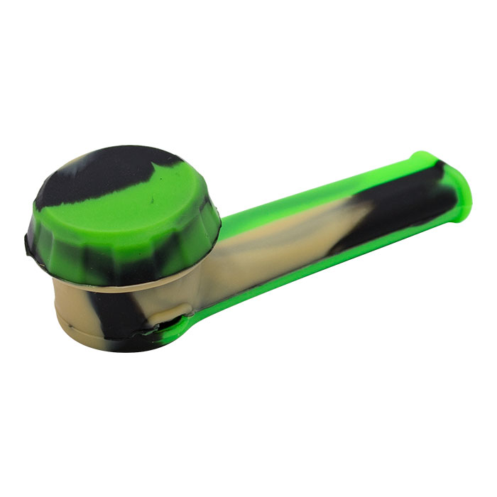 Green Black Silicone Pipe With Glass Bowl And Silicone Lid