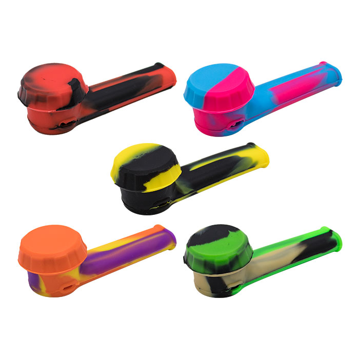 Green Black Silicone Pipe With Glass Bowl And Silicone Lid