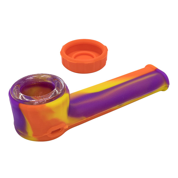 Red Silicone Pipe with Glass Bowl and Silicone Lid