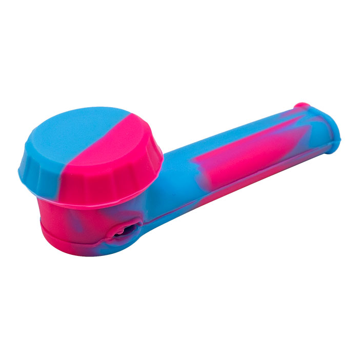 Blue Red Silicone Pipe with Glass Bowl and Silicone Lid