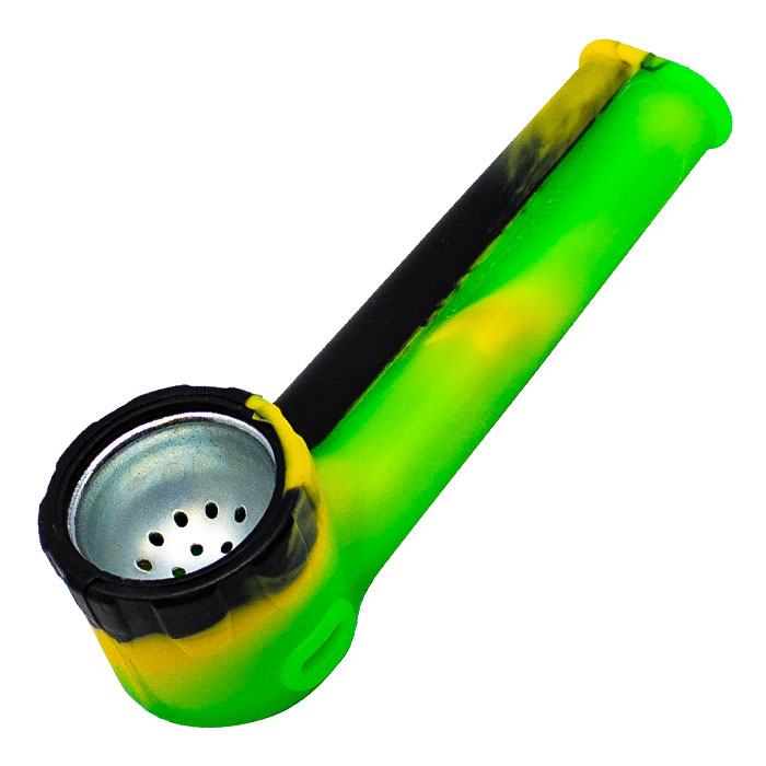 Yellow Black Silicone Pipe with Glass Bowl and Silicone Lid