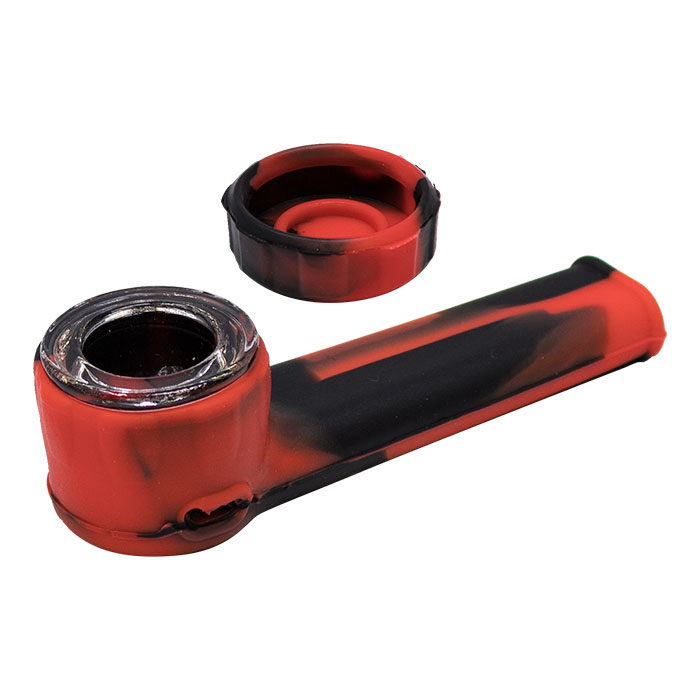 Red Black Silicone Pipe with Glass Bowl and Silicone Lid