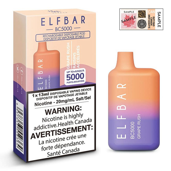 (Stamped) Elfbar Grape Rush 5000 Puffs Disposable Vape Ct 10