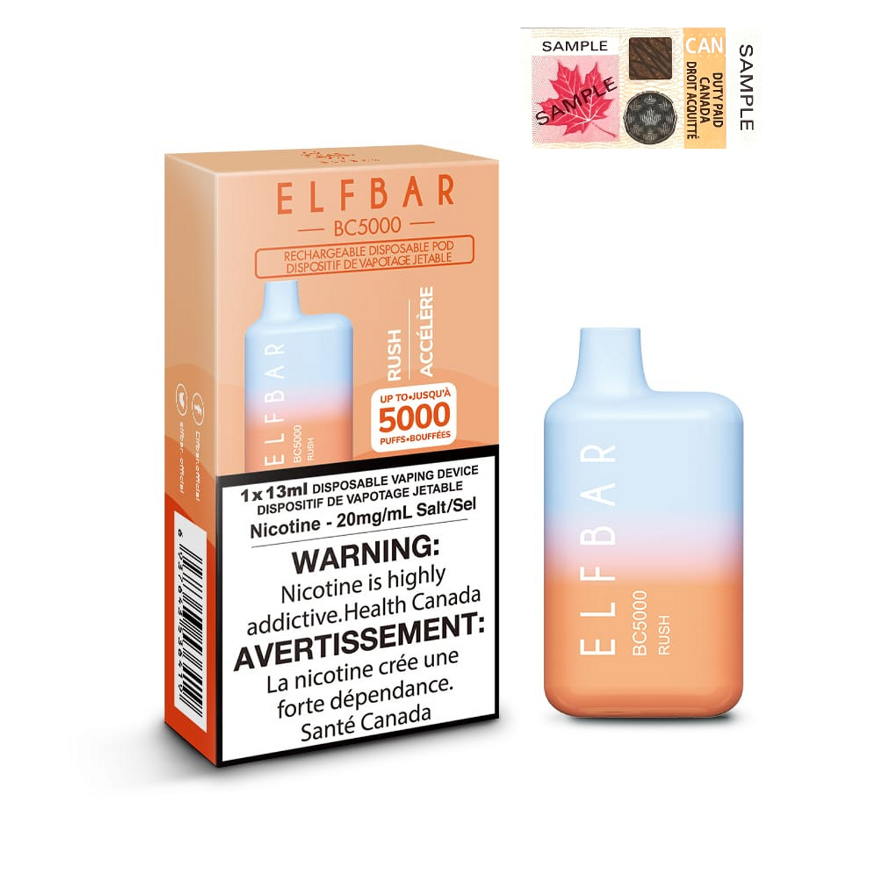 (Stamped) Elfbar Rush 5000 Puffs Disposable Vape Ct 10