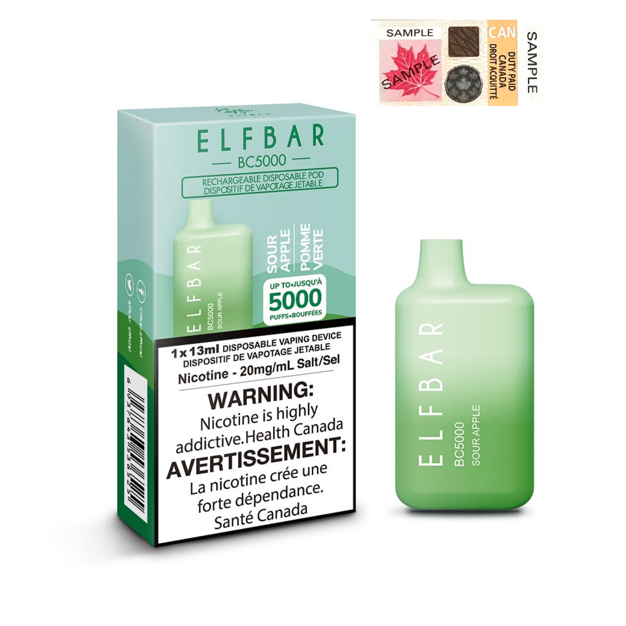 (Stamped) Elfbar Sour Apple 5000 Puffs Disposable Vape Ct 10