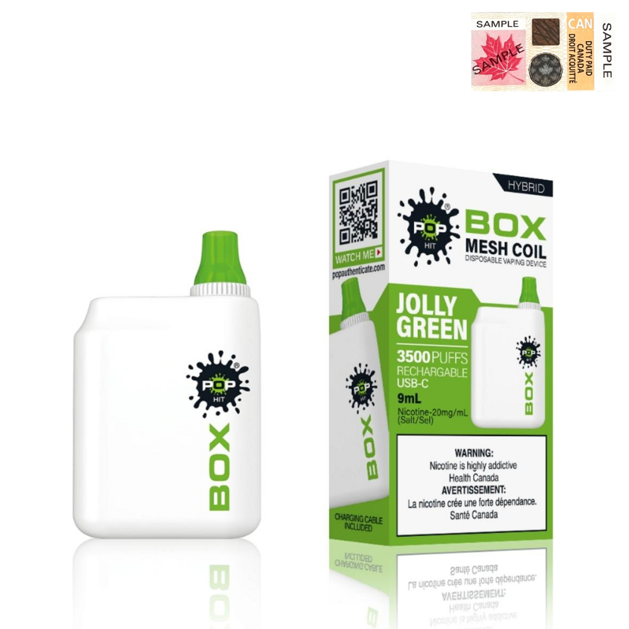 (Stamped) Jolly Green Pop Hybrid Box 3500 Puff Disposable Vape Device Display of 5