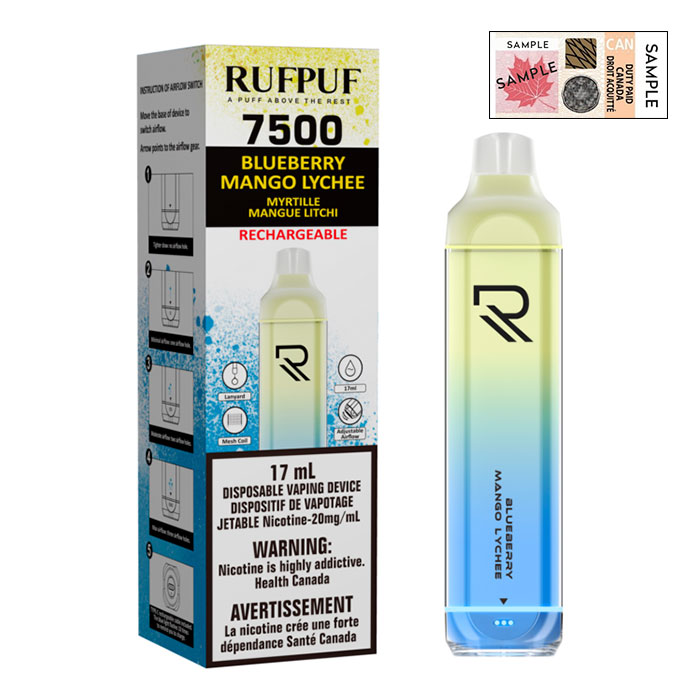 (Stamped) G Core RufPuf 7500 Puffs Blueberry Mango Lychee Disposable Vape Ct 10