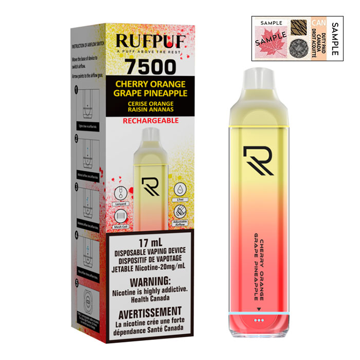 (Stamped) G Core RufPuf 7500 Puffs Cherry Orange Grape Pineapple Disposable Vape Ct 10