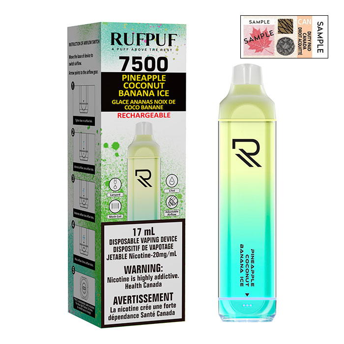 (Stamped) G Core RufPuf 7500 Puffs Pineapple Coconut Banana Ice Disposable Vape Ct 10