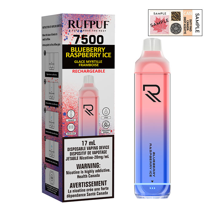 (Stamped) G Core RufPuf 7500 Puffs Righteous Blueberry Raspberry Ice Disposable Vape Ct 10