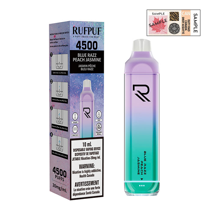 (Stamped) G Core RufPuf Blue Razz Peach Jasmine 4500 Puffs Disposable Vape Ct 10