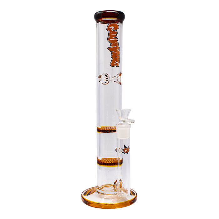 Amber Ganjavibes Honeycomb 14 Inches Two Disk Percolator Glass Bong By Irie Vibes Series