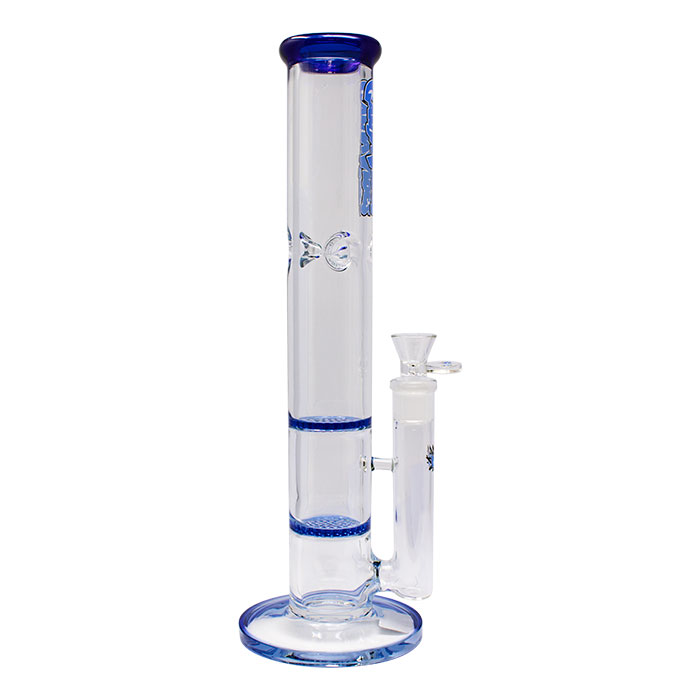 Blue Ganjavibes Honeycomb 14 Inches Two Disk Percolator Glass Bong By Irie Vibes Series