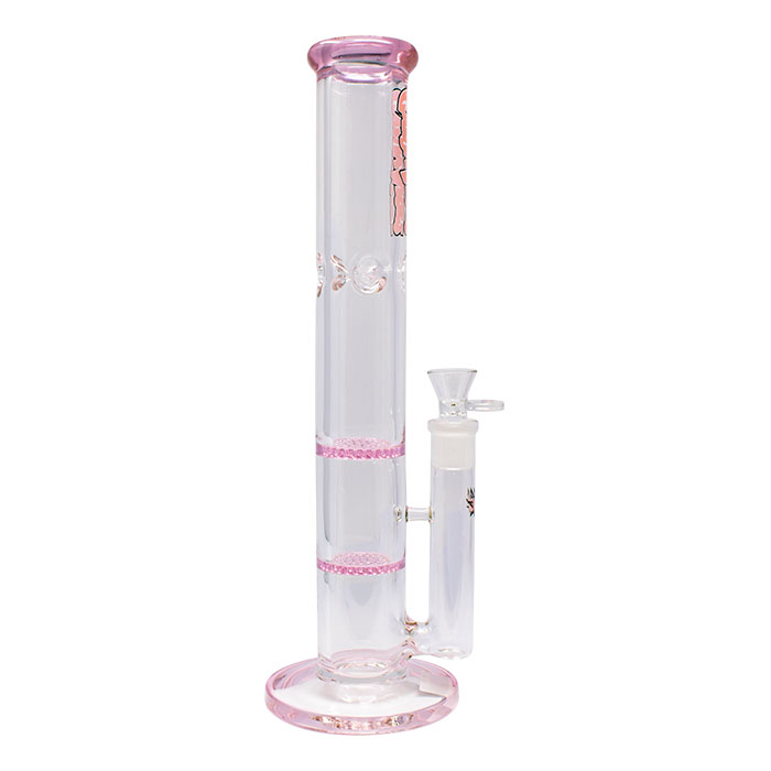 Pink Ganjavibes Honeycomb 14 Inches Two Disk Percolator Glass Bong By Irie Vibes Series