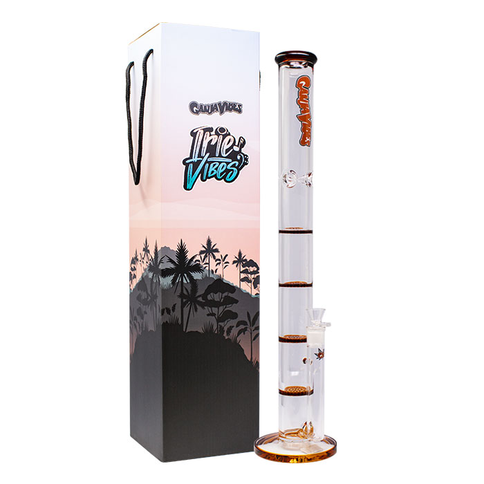 Amber Ganjavibes Honeycomb 24 Inches Four Disk Percolator Glass Bong By Irie Vibes Series