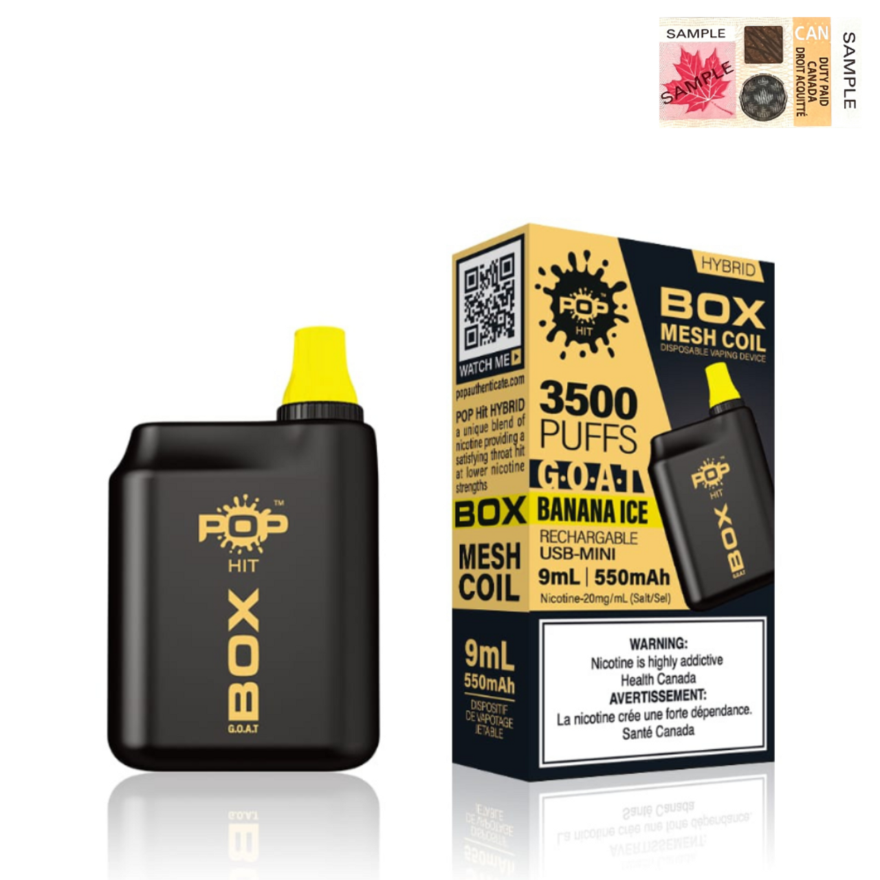 (Stamped) Banana Ice Pop Hybrid Box G.O.A.T 3500 Puffs Disposable Vape Ct-5