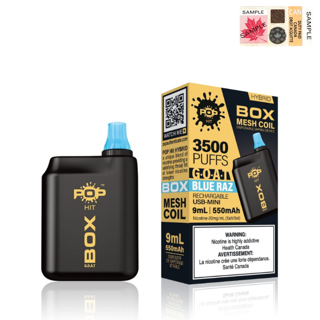 (Stamped) Blue Razz Pop Hybrid Box G.O.A.T 3500 Puffs Disposable Vape Ct-5