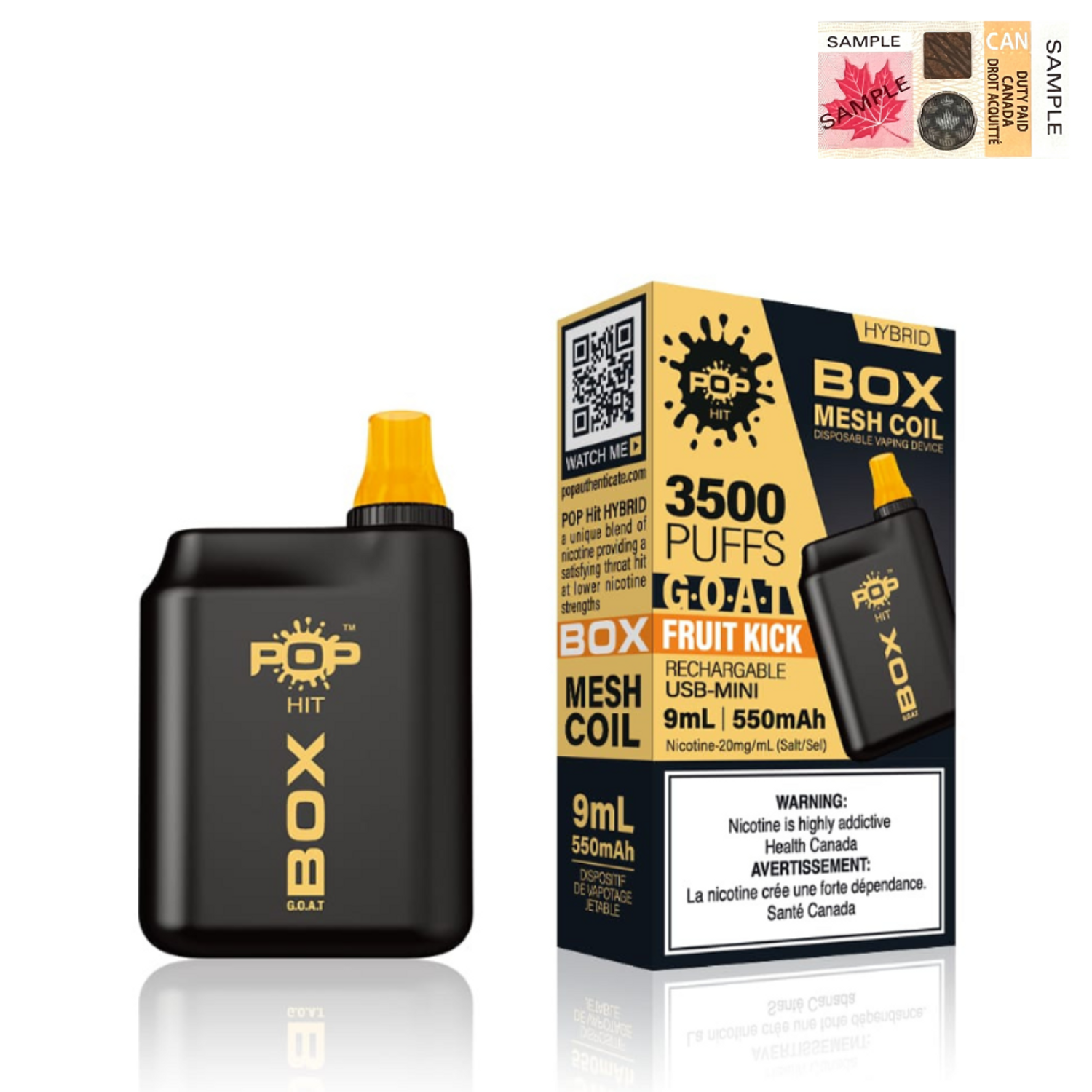 (Stamped) Fruit Kick Pop Hybrid Box G.O.A.T 3500 Puffs Disposable Vape Ct-5