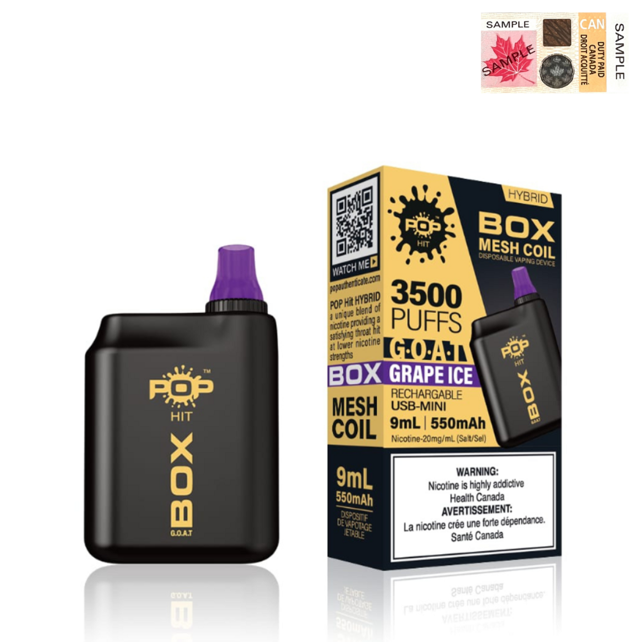 (Stamped) Grape Ice Pop Hybrid Box G.O.A.T 3500 Puffs Disposable Vape Ct-5