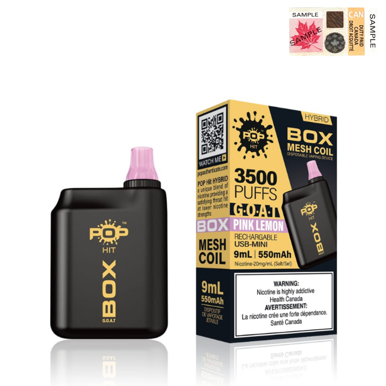 (Stamped) Pink Lemon Pop Hybrid Box G.O.A.T 3500 Puffs Disposable Vape Ct-5