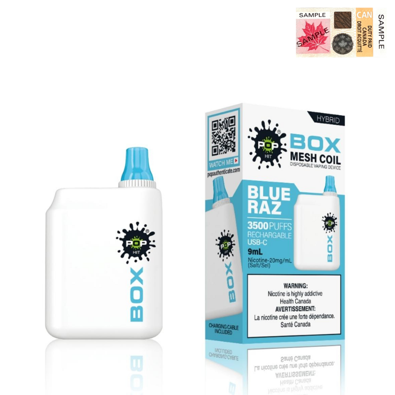 (Stamped) Blue Razz Pop Hybrid Box 3500 Puff Disposable Vape Device Display of 5
