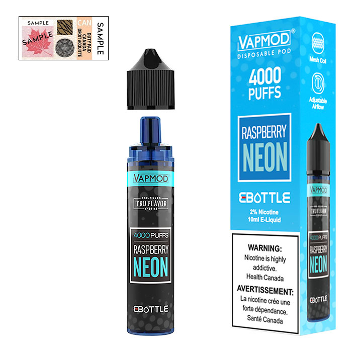 (Stamped) Vapmod Raspberry Neon E-Bottle 4000 Puffs Disposable Vape Ct-5