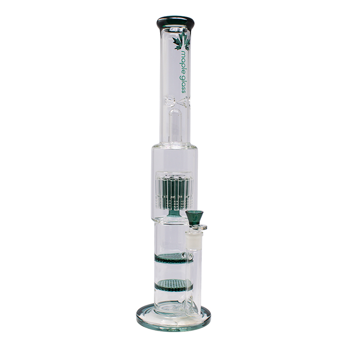 Teal Maple Glass Double Honey Comb Perc With Tree Perc And Splash Guard 20 Inches