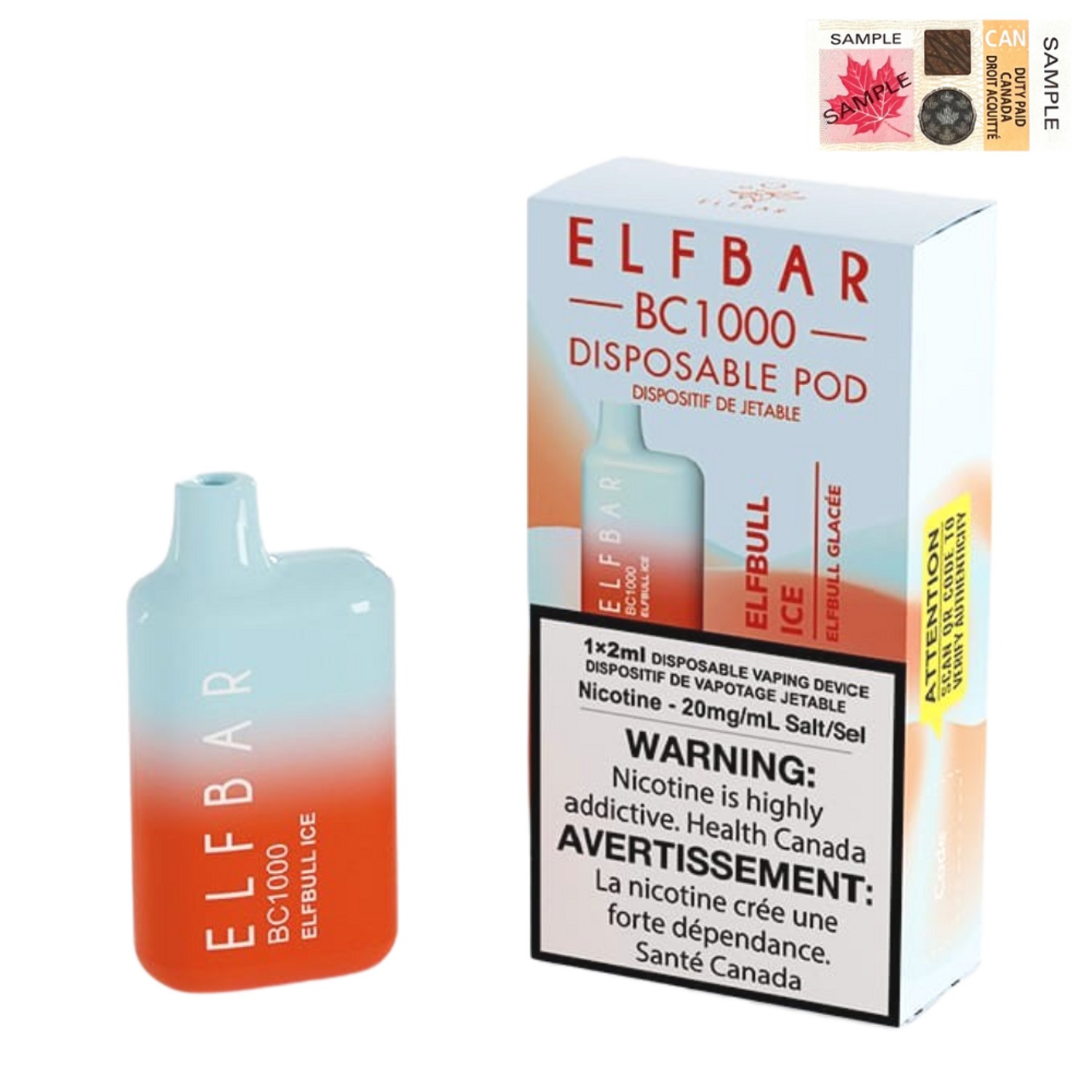 BC Compliance - Elfbull Ice Elfbar 1000 Puffs Disposable Vape Ct-10