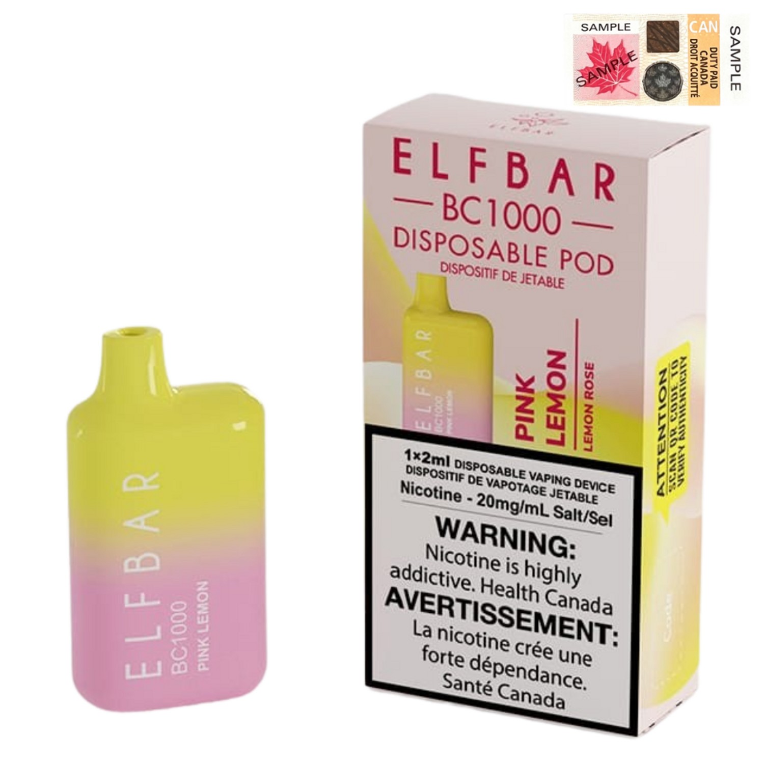BC Compliance - Pink Lemon Elfbar 1000 Puffs Disposable Vape Ct-10
