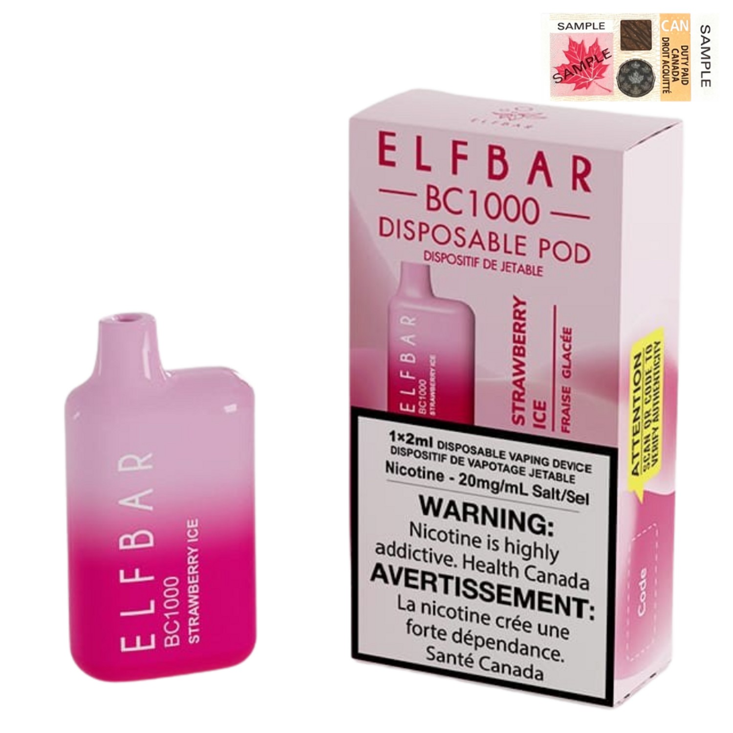 BC Compliance - Strawberry Ice Elfbar 1000 Puffs Disposable Vape Ct-10
