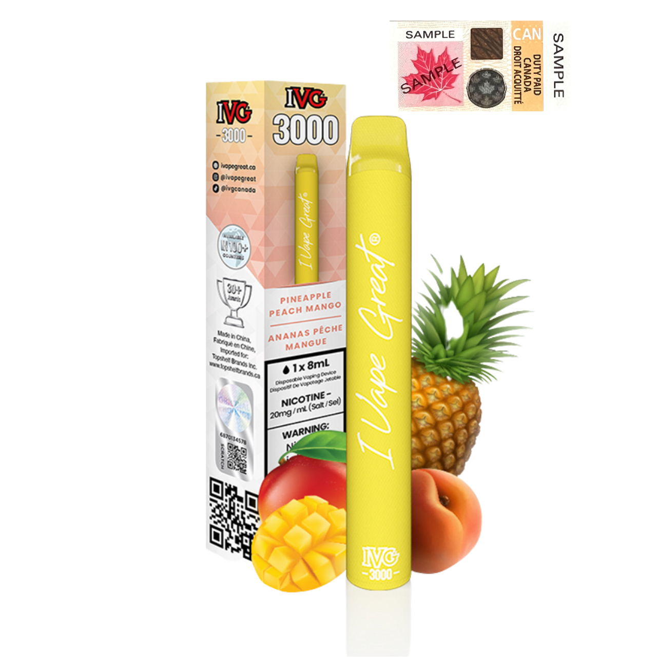 (Stamped) Pineapple Peach Mango IVG 3000 Puffs Disposable Vape Ct 6