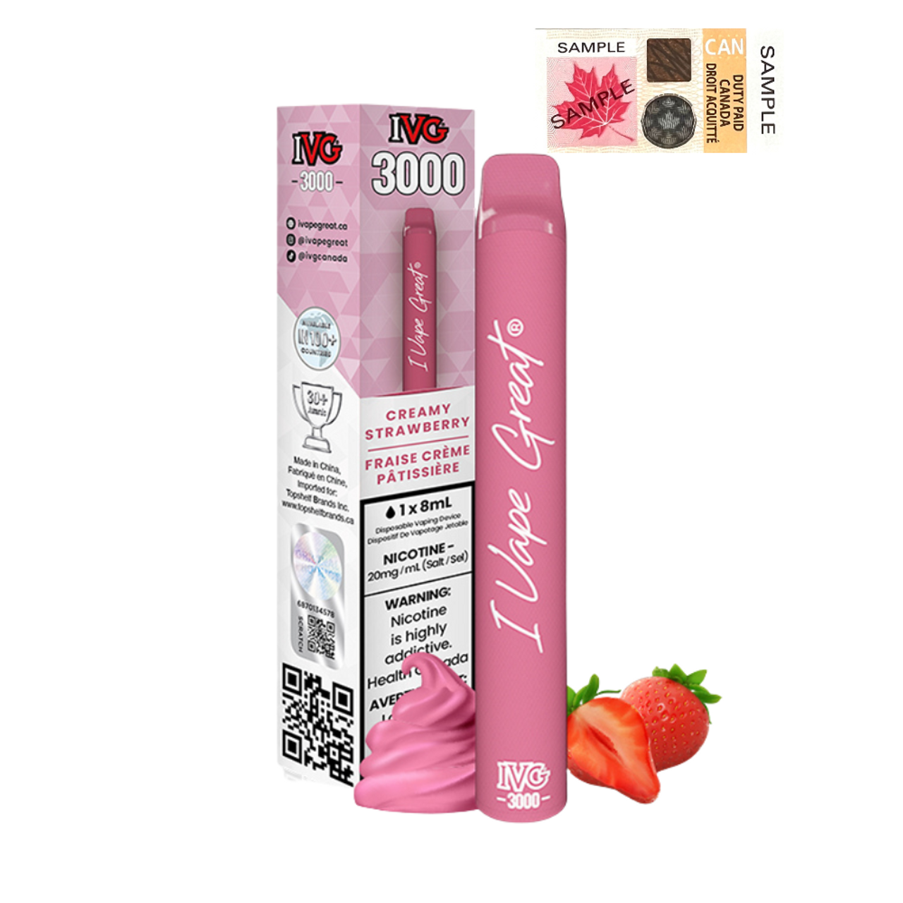 (Stamped) Creamy Strawberry IVG 3000 Puffs Disposable Vape Ct 6