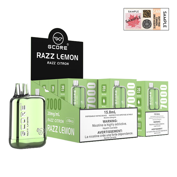 (Stamped) Razz Lemon Box Mod 7000 Puffs Disposable Vape by G Core Ct 10