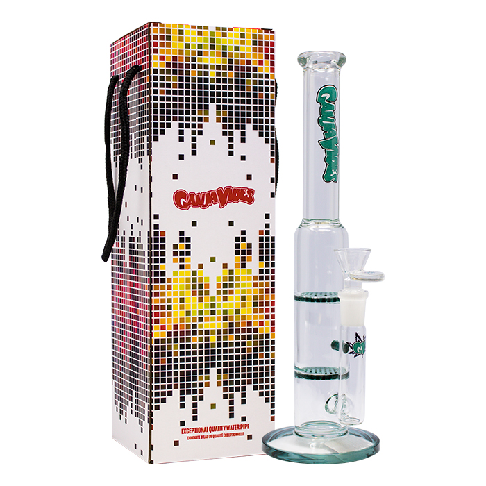 Teal Ganjavibes Double Honeycomb Percolator 11 Inches Glass Bong