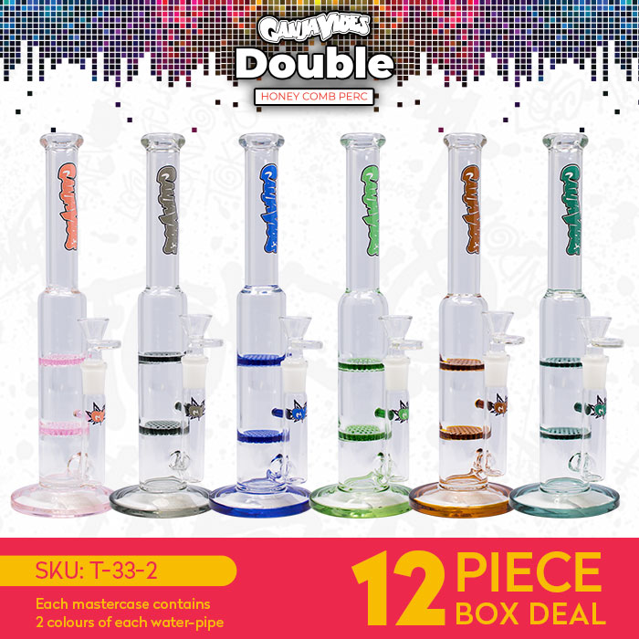 Ganjavibes Double Honeycomb Percolator 11 Inches Glass Bong Deal of 12
