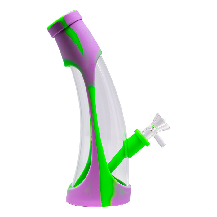 Green Curved Bottled Shape Silicone Bong