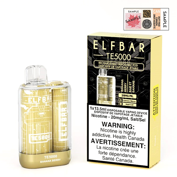 (Stamped) Banana Berry Elfbar TE5000 Rechargeable 5000 Puffs Disposable Vape Ct 10