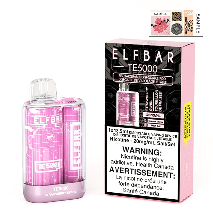 (Stamped) Strawberry Swirl Elfbar TE5000 Rechargeable 5000 Puffs Disposable Vape Ct 10
